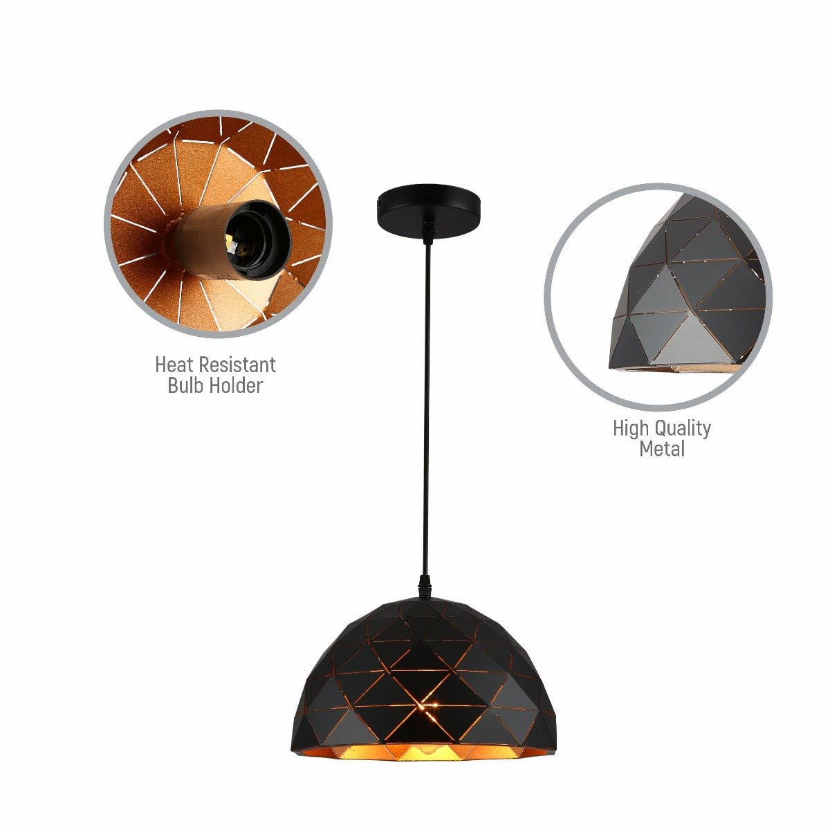 more Close up shots for Black-Golden Metal Dome Pendant Ceiling Light with E27 | TEKLED 150-18296