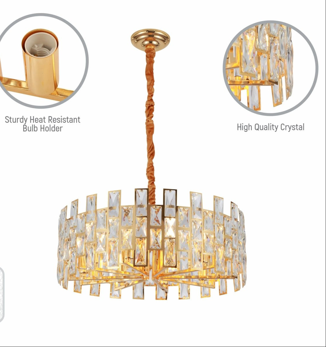 Close up shots of Coffin Stone Gold Metal Castle Crystal Island Chandelier Ceiling Light with 8xE14 Fitting | TEKLED 158-19424