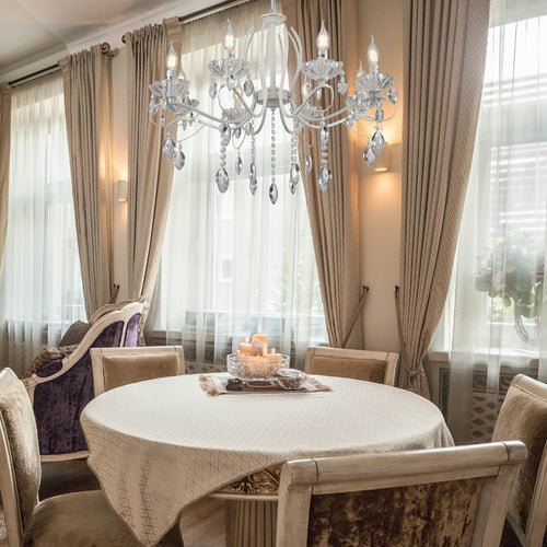 More interior usage of Tabitha Mediterranean Elegant Transitional Elizabeth Style Crystal Chandelier Ceiling Light E14 | TEKLED 159-17708 living room dining room kitchen bedroom