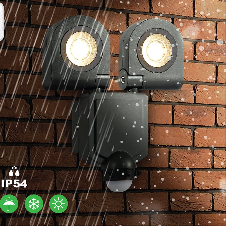 Illustration of weatherproof of Wall-A Double Head Security Floodlight with PIR Sensor 20W Cool White 4000K