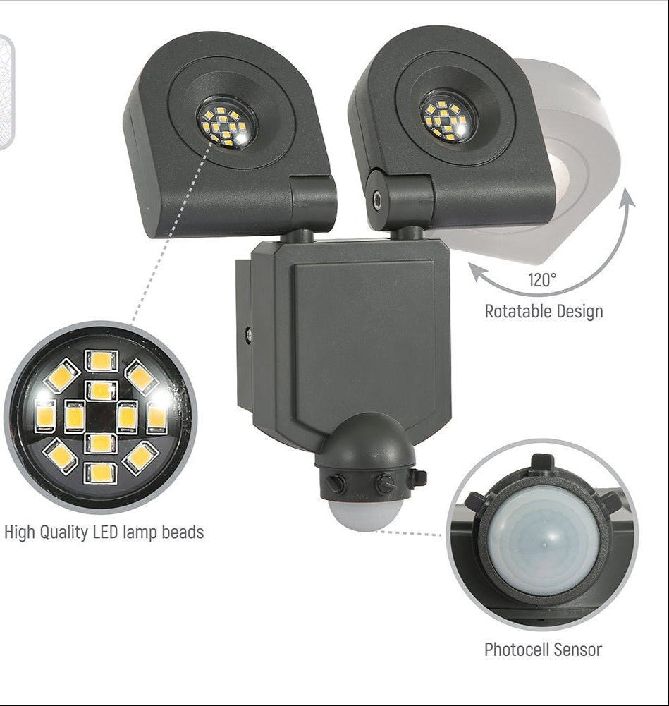 Close up of LEDs and photo cell sensor of Wall-A Double Head Security Floodlight with PIR Sensor 20W Cool White 4000K