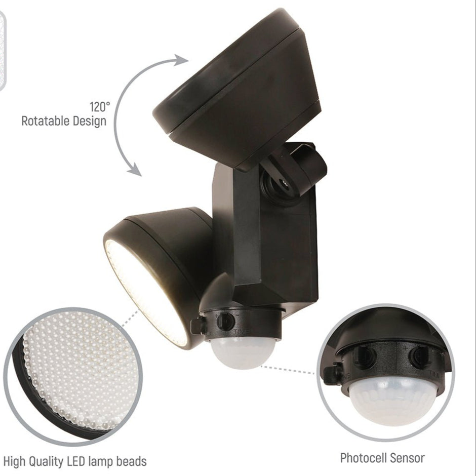 Close up of LEDs and photo cell sensor of Wall-E Double Head Security Floodlight with PIR Sensor 20W Cool White 4000K