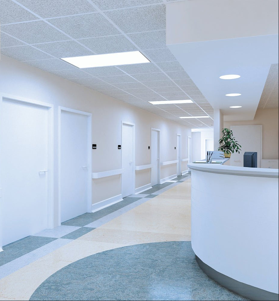 LED Backlit Panel Light 38W 3800Lm 5700K Cool Daylight 600x600 2x2ft Non-Flickering in use on commercial property