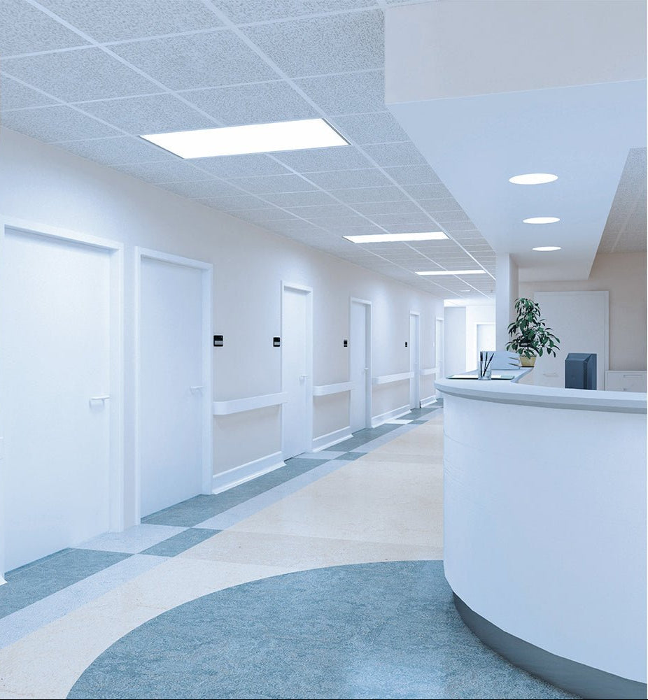 LED Backlit Panel Light 38W 3800Lm 6500K Cool Daylight 600x600 2x2ft Non-Flickering in use on commercial property