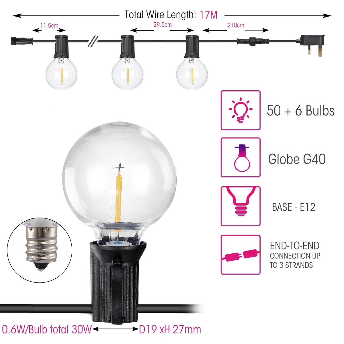 dimensions of castor festoon light