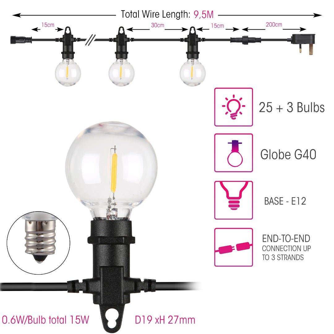 dimensions of new castor festoon light