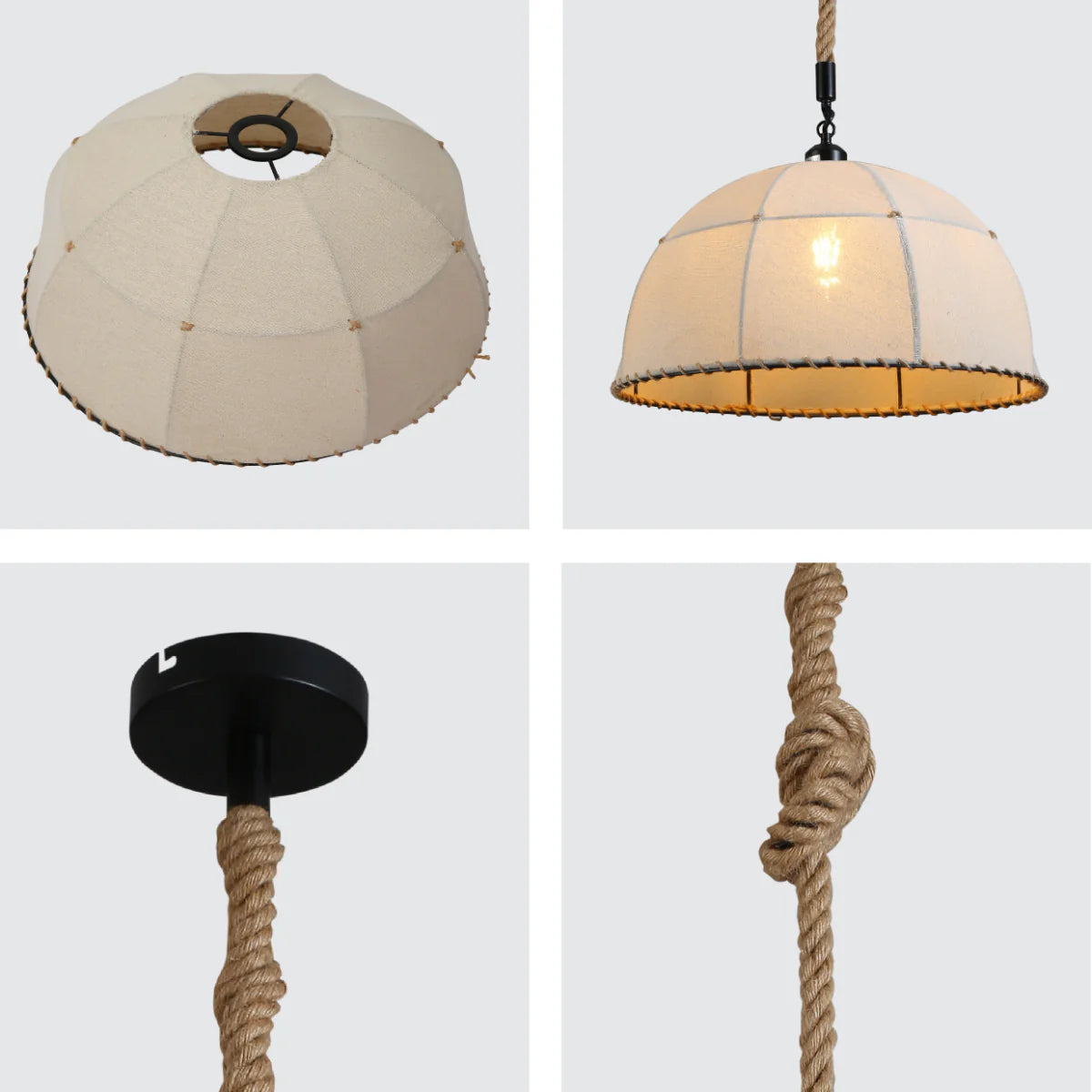 Close shots of American Country Antique Hemp Rope Fabric Pendant Light Ecru 159-18121