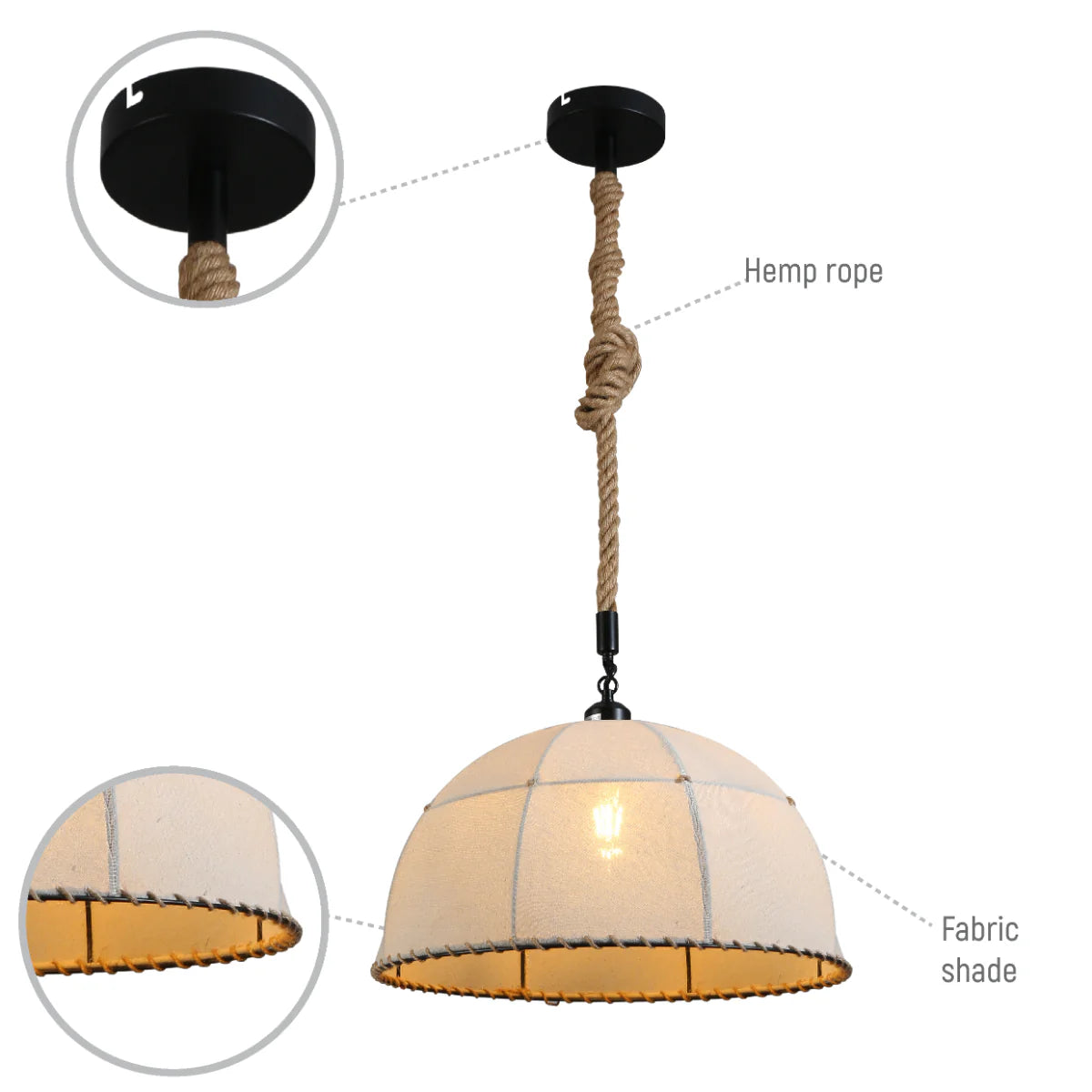 Lighting properties of American Country Antique Hemp Rope Fabric Pendant Light Ecru 159-18121