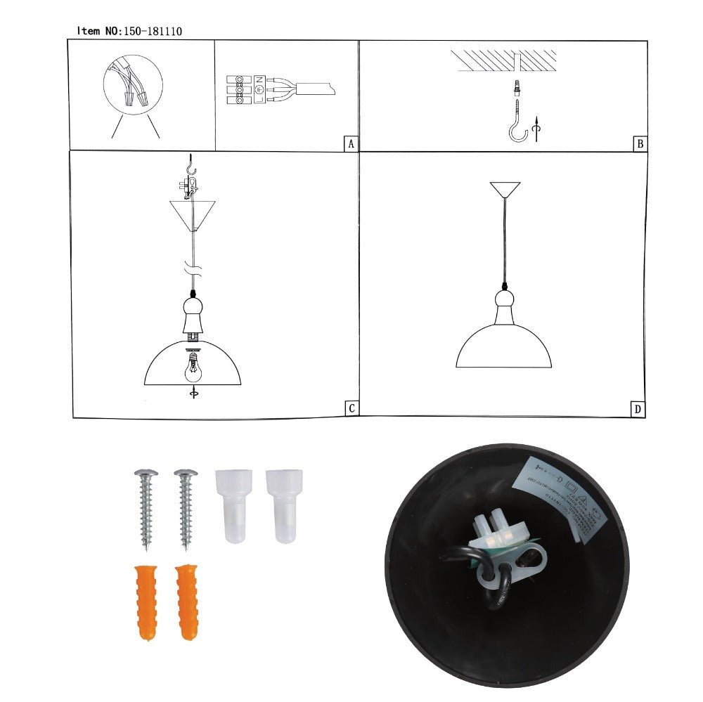 User manual for Antique Grey Brass Dome Metal Pendant Ceiling Light with E27 Fitting D380 | TEKLED 150-181110