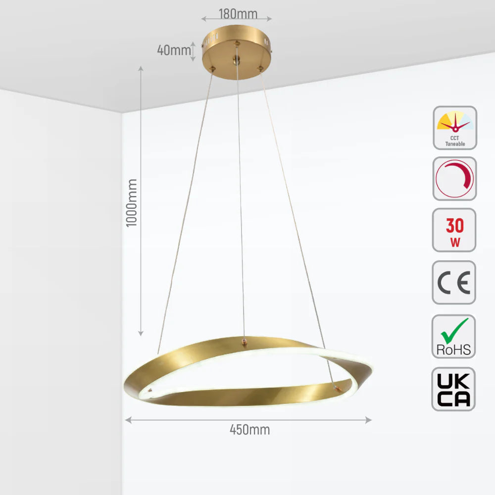 Size and tech specs of Artistic Arc LED Pendant Light | Full Bent Ring Design | Contemporary Elegance Ceiling Light | TEKLED 159-17938