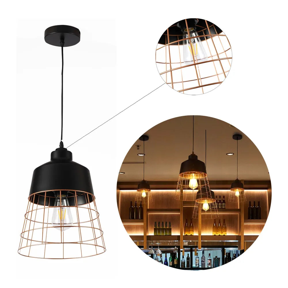 Close shot of the Aurelia Black & Gold Cage Pendant Light-150-180822