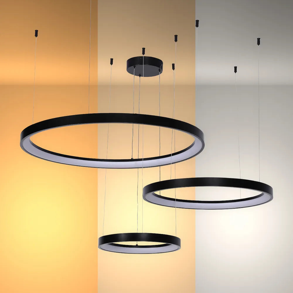 Modern Ceiling Light TEKLED Aurora Flow Dynamic LED Modern Pendant Ceiling Light (Customisable 3 Rings, CCT Adjustable)-Black-159-18169