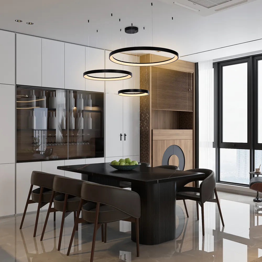 Modern Ceiling Light TEKLED Aurora Flow Dynamic LED Modern Pendant Ceiling Light (Customisable 3 Rings, CCT Adjustable)-Black-159-18169