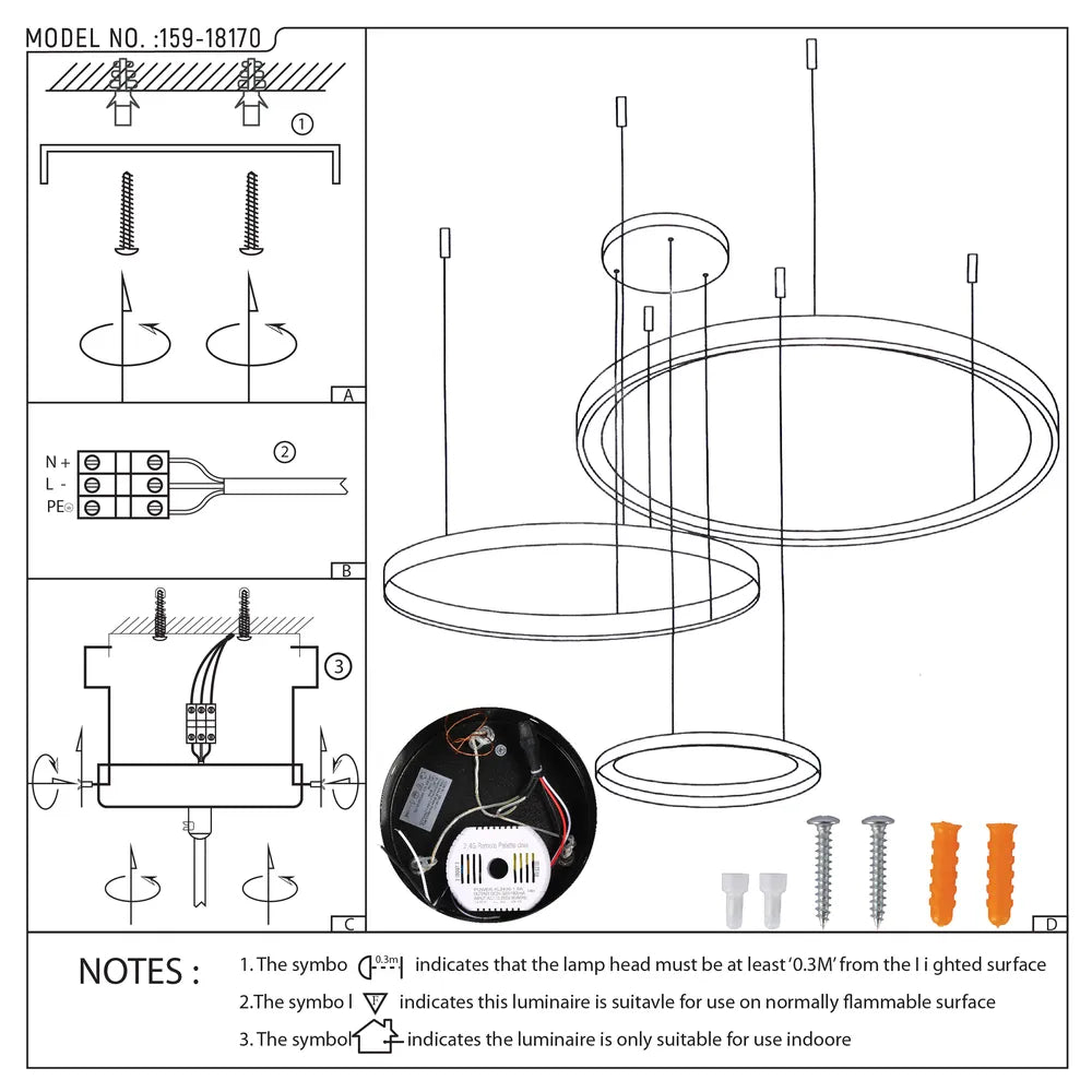 User manual for Aurora Flow Dynamic LED Modern Pendant Ceiling Light (Customisable 3 Rings, CCT Adjustable)-159-18170