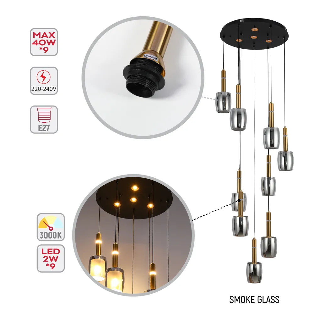 Details of the Aurora Hybrid Gold Accent Cluster Pendant Light-159-18312