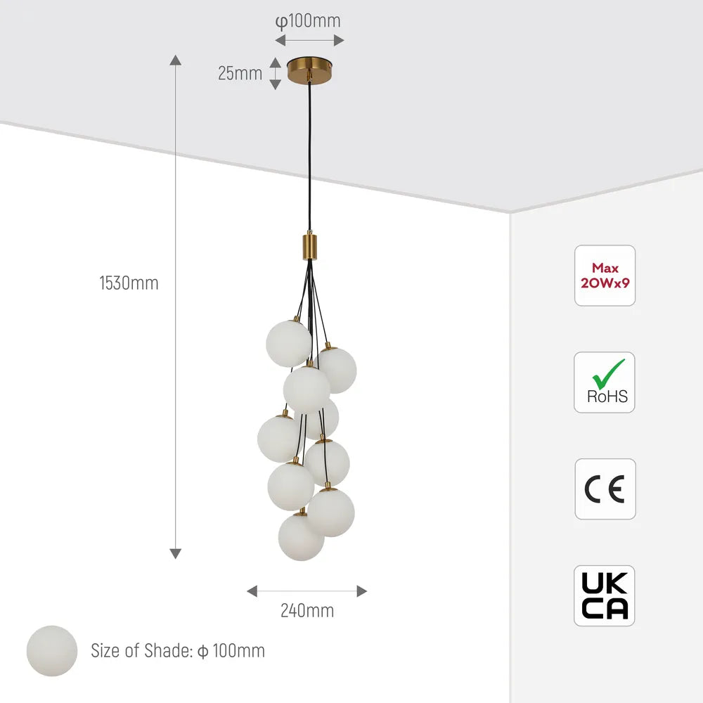 Size and technical specs of the Balloon Cluster Pendant Light-159-18260