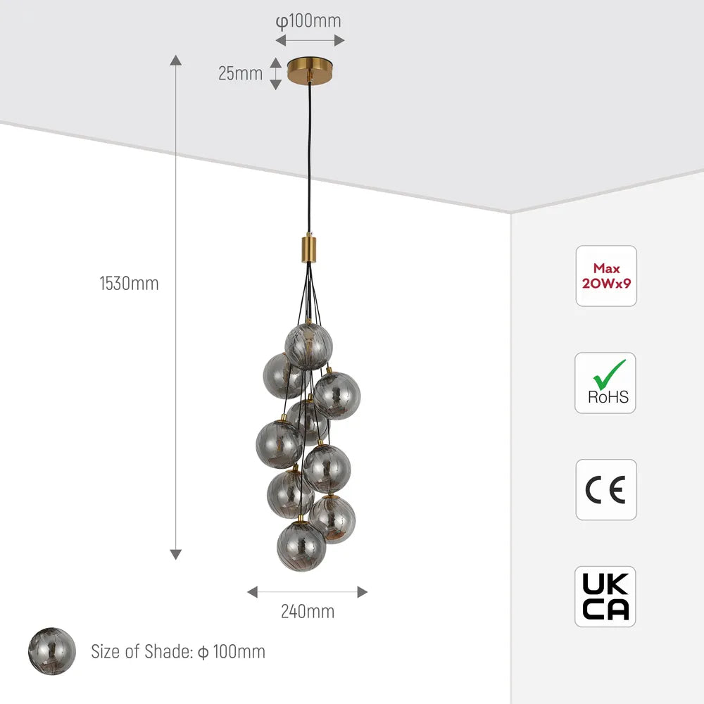 Size and technical specs of the Balloon Cluster Pendant Light-159-18262