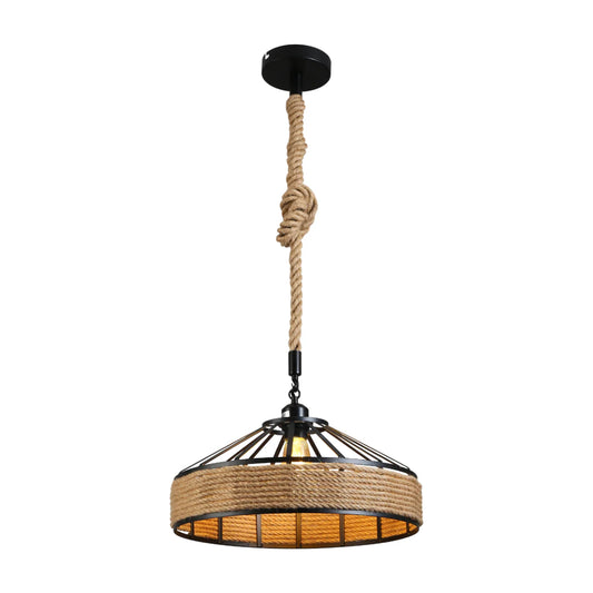 Main image of Black Metal Hemp Rope Cage Pendant Ceiling Light E27 159-18124