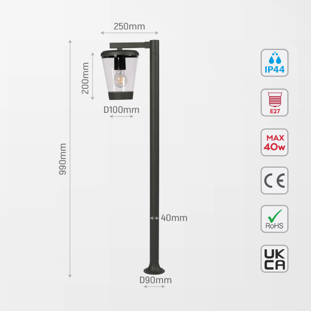 Cavado Outdoor Pathway Bollard Lawn Light E27 Dark Grey 5