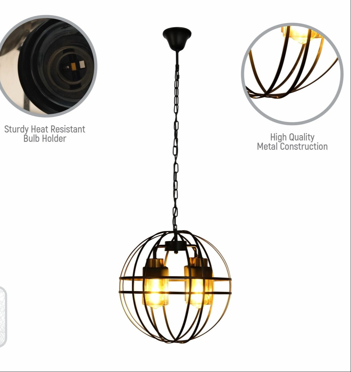 Close up shots of Amber Cylinder Glass Black Cage Metal Chandelier with 4xE27 Fitting | TEKLED 158-19572