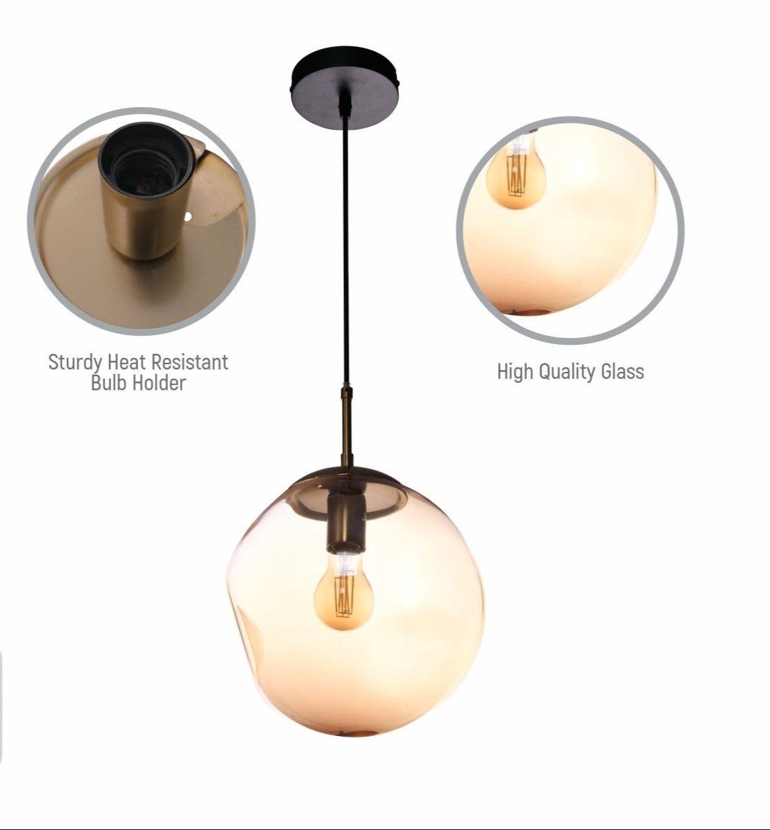 Close up shots of Amber Glass Crater Pendant Light with E27 Fitting | TEKLED 159-17342