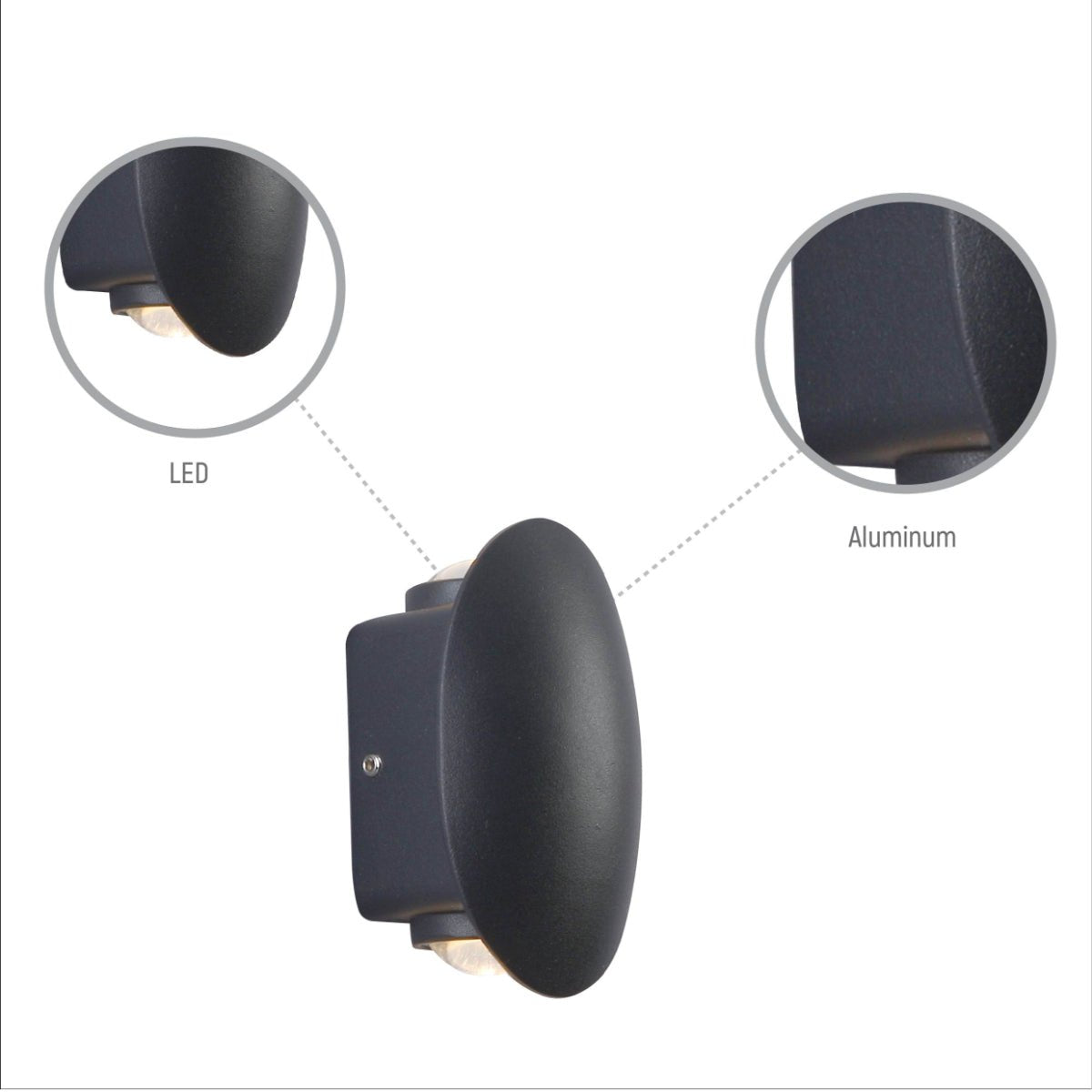 Close up shots of Black Ellipse Up Down Decorative Outdoor Modern LED Wall Light | TEKLED 182-03372