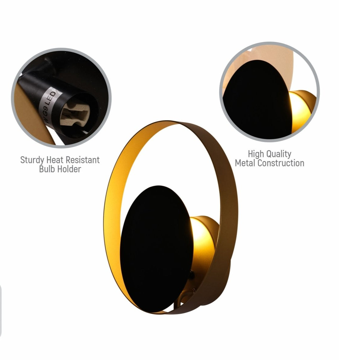 Close up shots of Black Gold Metal Flat Wall Light with G9 Fitting | TEKLED 151-19732