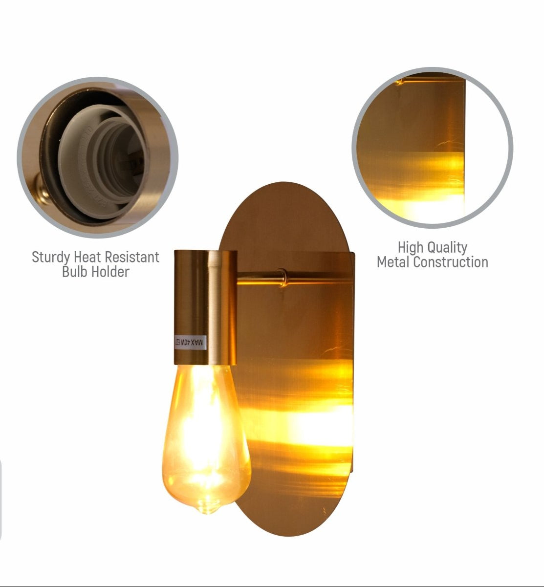 Close up shots of Gold Metal Wall Light with E27 Fitting | TEKLED 151-19736