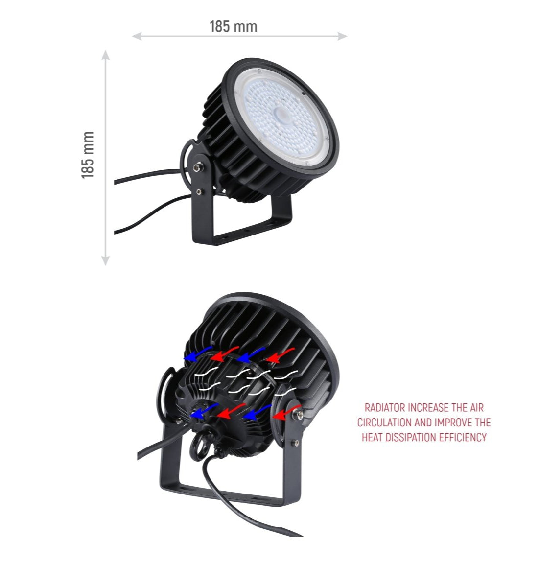 Close up shots of LED UFO Cold Forged Heatsink Highbay Light 100W Cool White 4000K Sand Black IP65 | TEKLED 224-03512