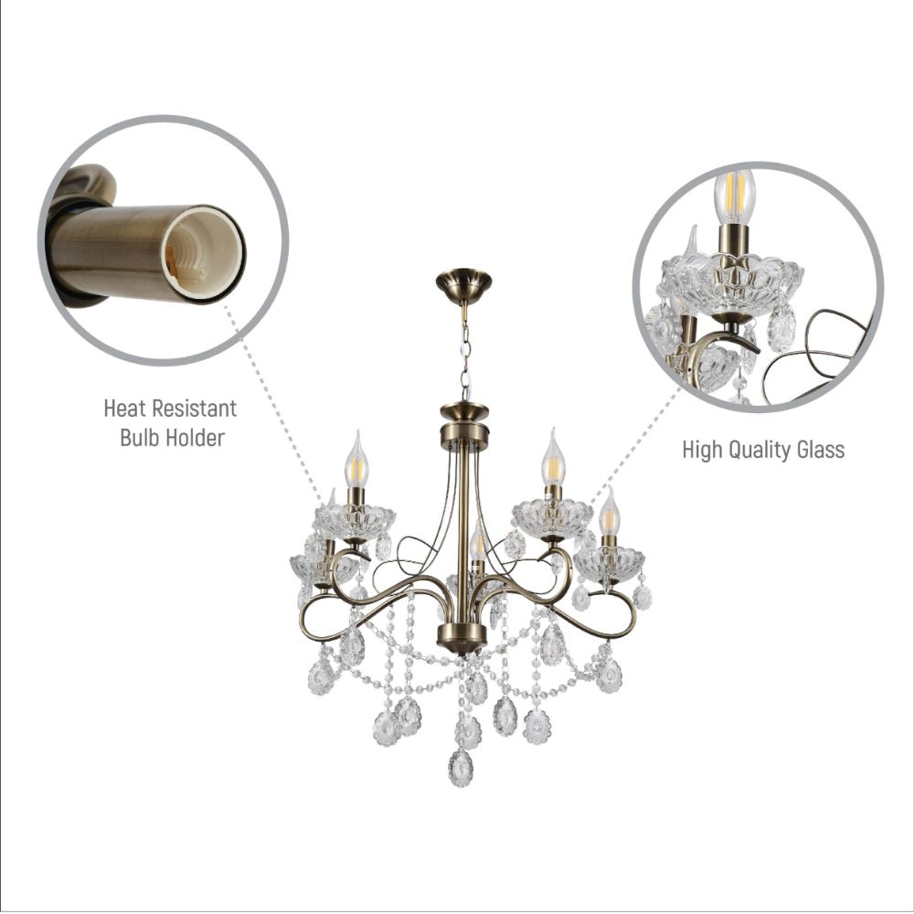 Close up shots of Mary Lillian Mediterranean Elegant Transitional Crystal Chandelier Ceiling Light E14 | TEKLED 159-17710