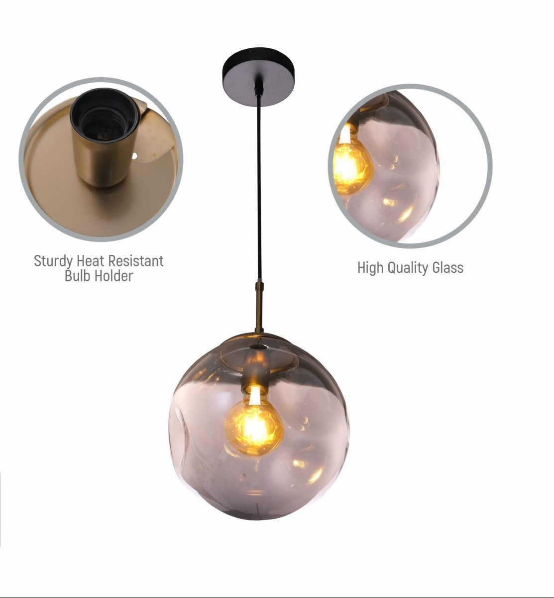 Close up shots of Smoky Glass Crater Pendant Light with E27 Fitting | TEKLED 159-17340