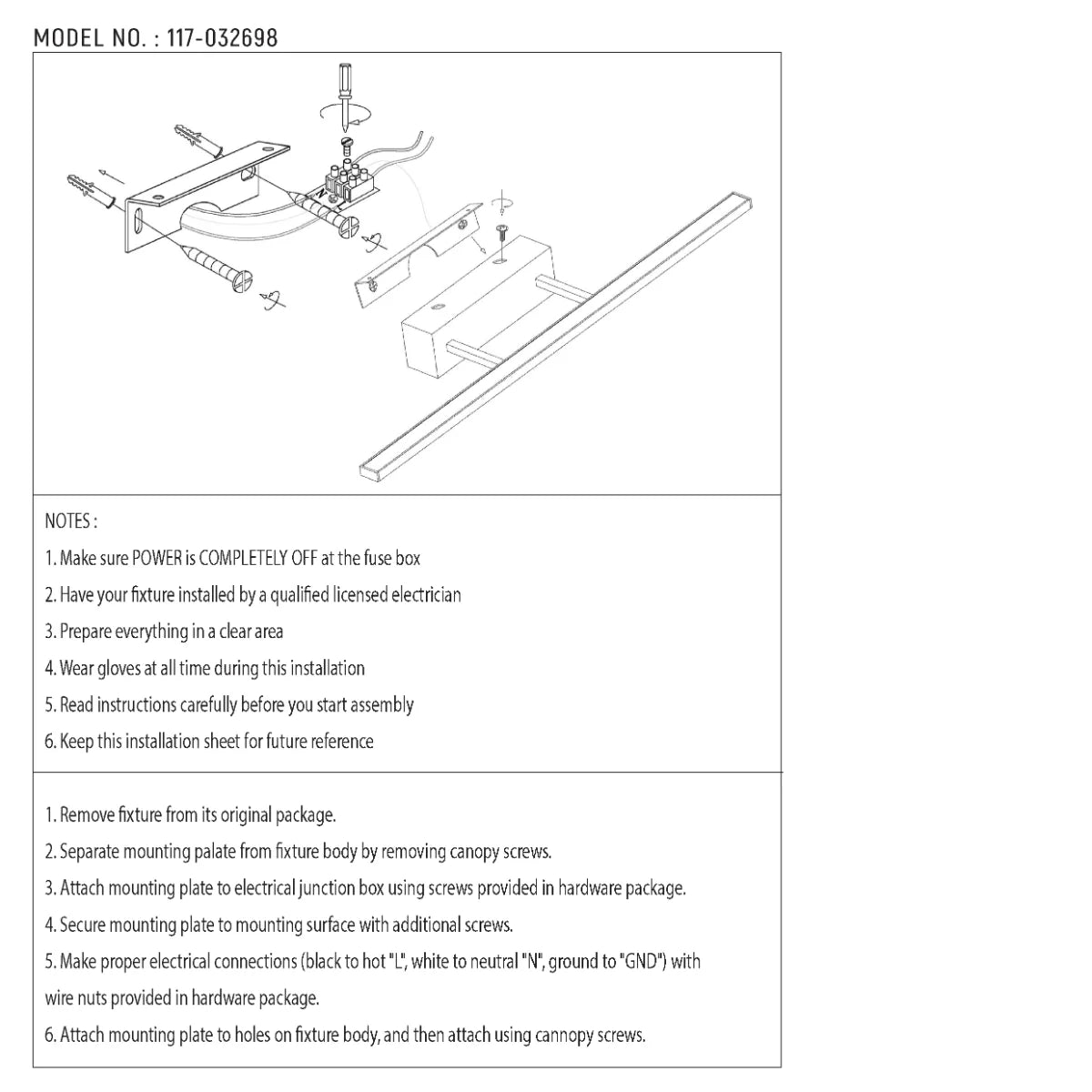 Technical specs of Contemporary LED Light for Picture Frames & Bathroom Sanity Mirrors - 50cm 117-032698