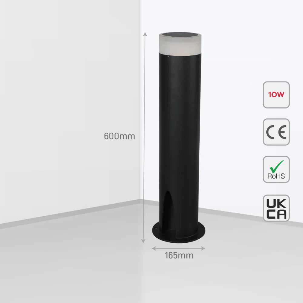 Cortez Black Outdoor Garden Bollard Post Pathway Light 3000K 10W 5