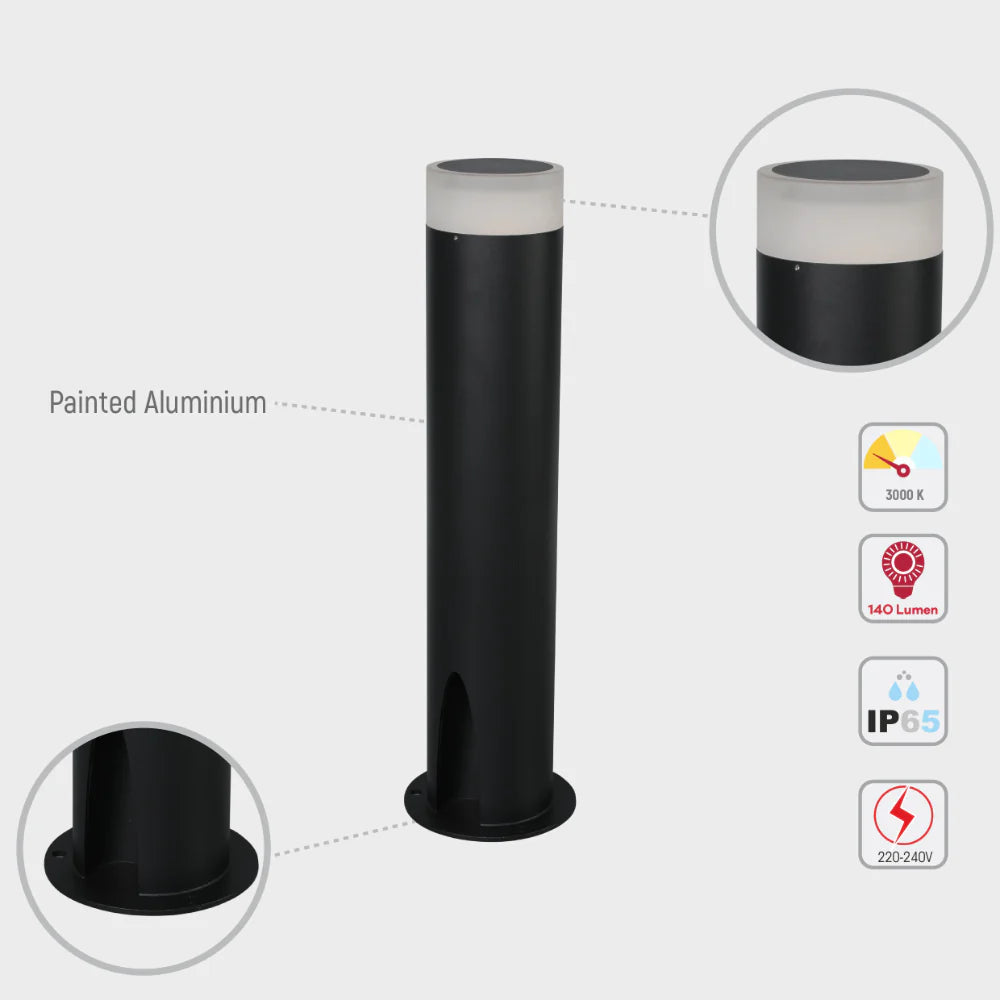 Cortez Black Outdoor Garden Bollard Post Pathway Light 3000K 10W 6