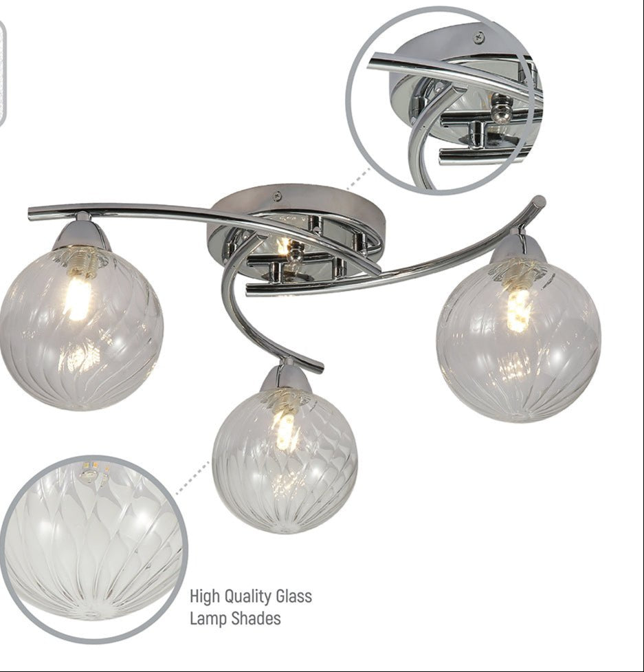 Features of chrome metal clear glass ceiling light with 3xg9 fitting