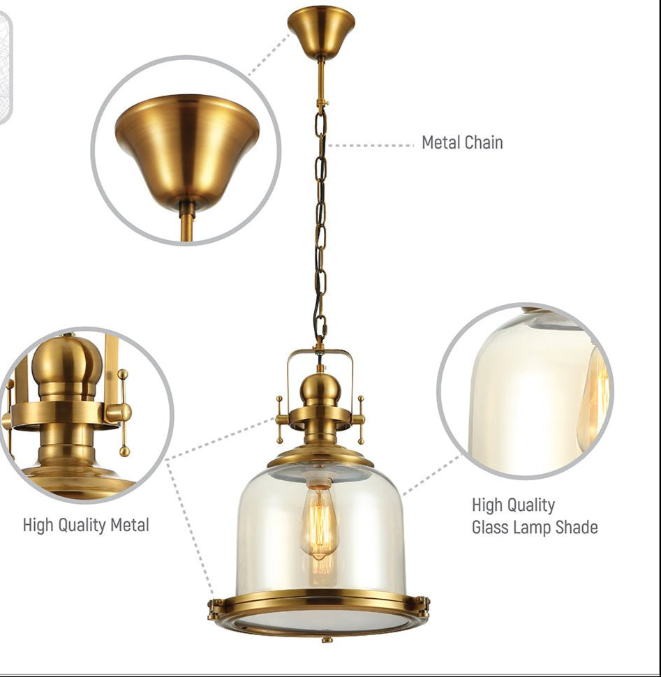 Features of golden bronze metal amber glass cylinder pendant light sealed with e27 fitting