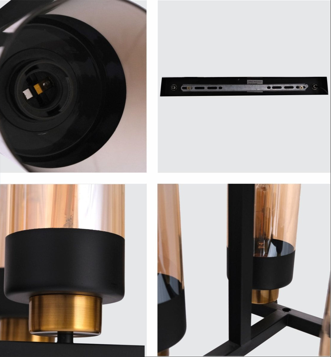 Detailed shots of Amber Cylinder Glass Black Metal Chandelier with 8xE27 Fitting | TEKLED 158-19586