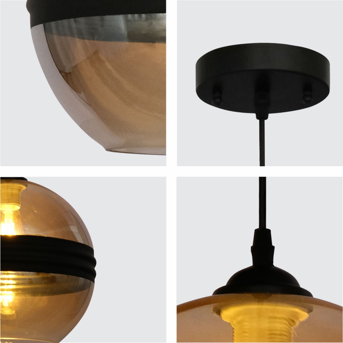 Detailed shots of Amber Glass Black Stripe Globe Pendant Ceiling Light with E27 | TEKLED 150-18078