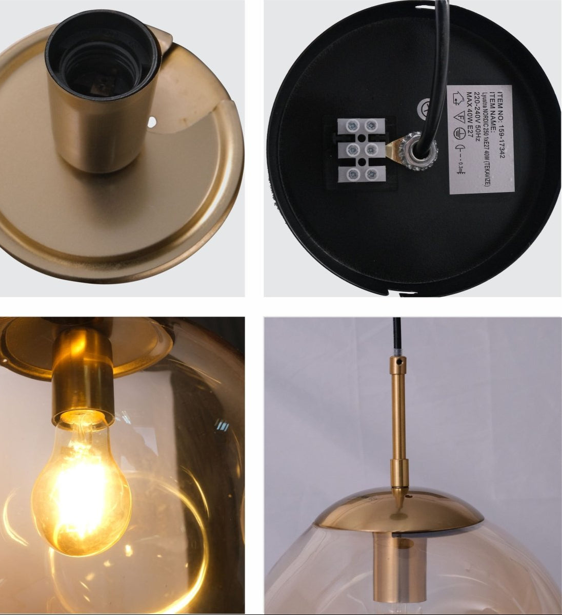 Detailed shots of Amber Glass Crater Pendant Light with E27 Fitting | TEKLED 159-17342