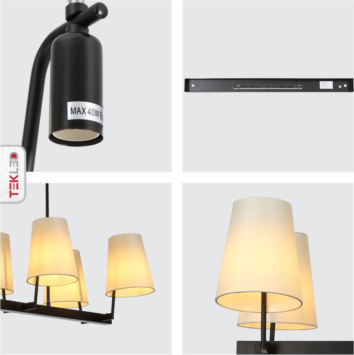 Detailed shots of Beige Fabric Shade Black Metal Body Island Chandelier with 8xE14 Fitting | TEKLED 159-17558