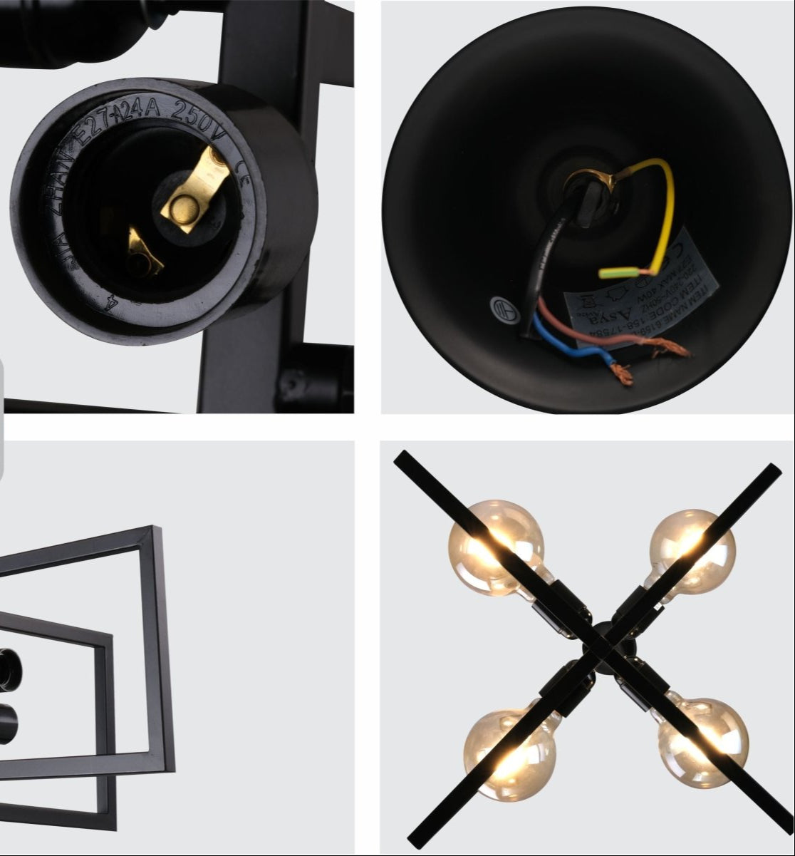 Detailed shots of Black 4 Rectangle Pendant Light L510 with 4xE27 Fitting | TEKLED 158-17584