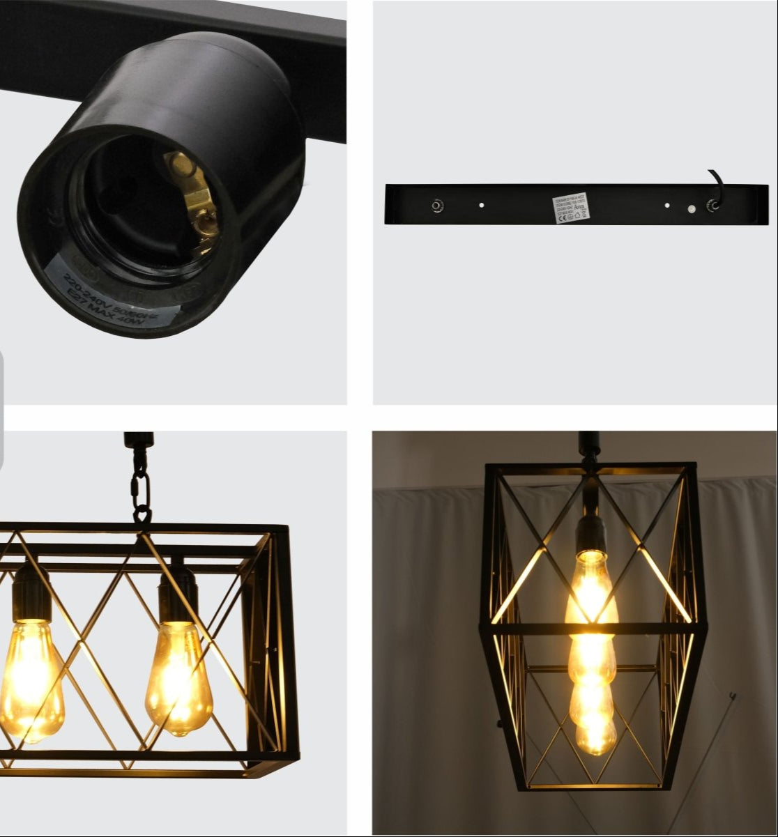 Detailed shots of Black Cuboid Metal Island Chandelier with 4xE27 Fitting | TEKLED 158-17870