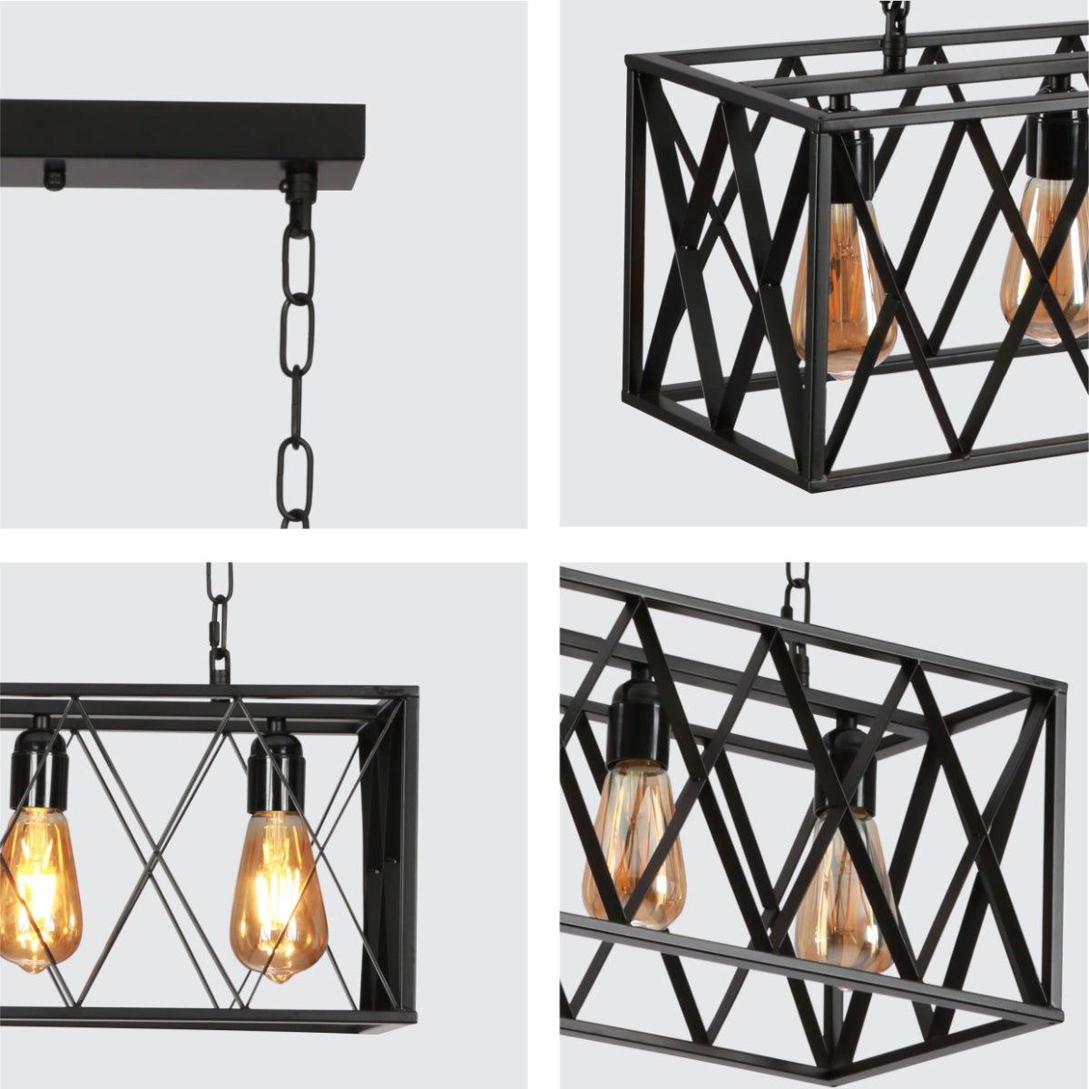 Detailed shots of Black Cuboid Metal Kitchen Island Chandelier Ceiling Light with 4xE27 | TEKLED 150-18099