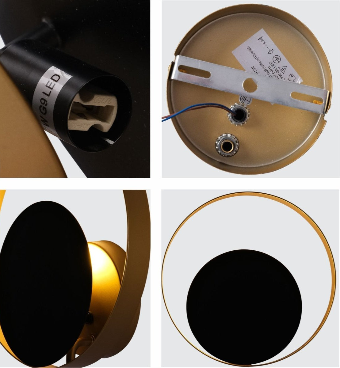 Detailed shots of Black Gold Metal Flat Wall Light with G9 Fitting | TEKLED 151-19732