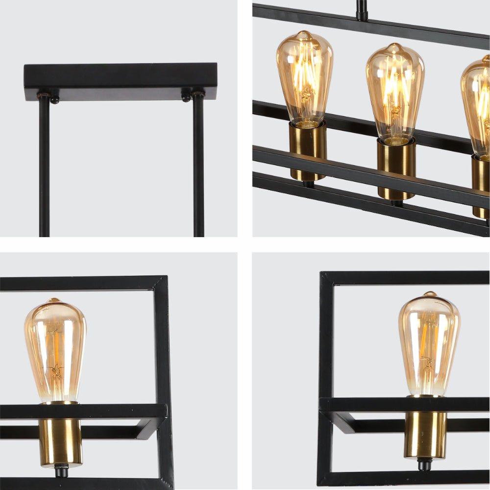 Detailed shots of Black Metal Cuboid Kitchen Island Chandelier Ceiling Light with 5xE27 | TEKLED 156-19534