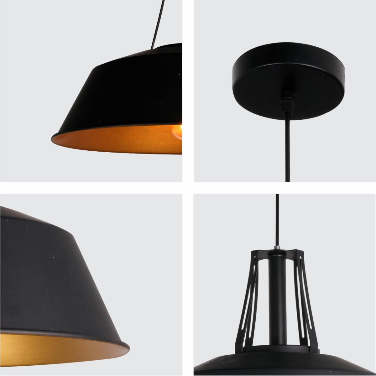 Detailed shots of Black Metal Step Pendant Ceiling Light X Large with E27 | TEKLED 150-18113