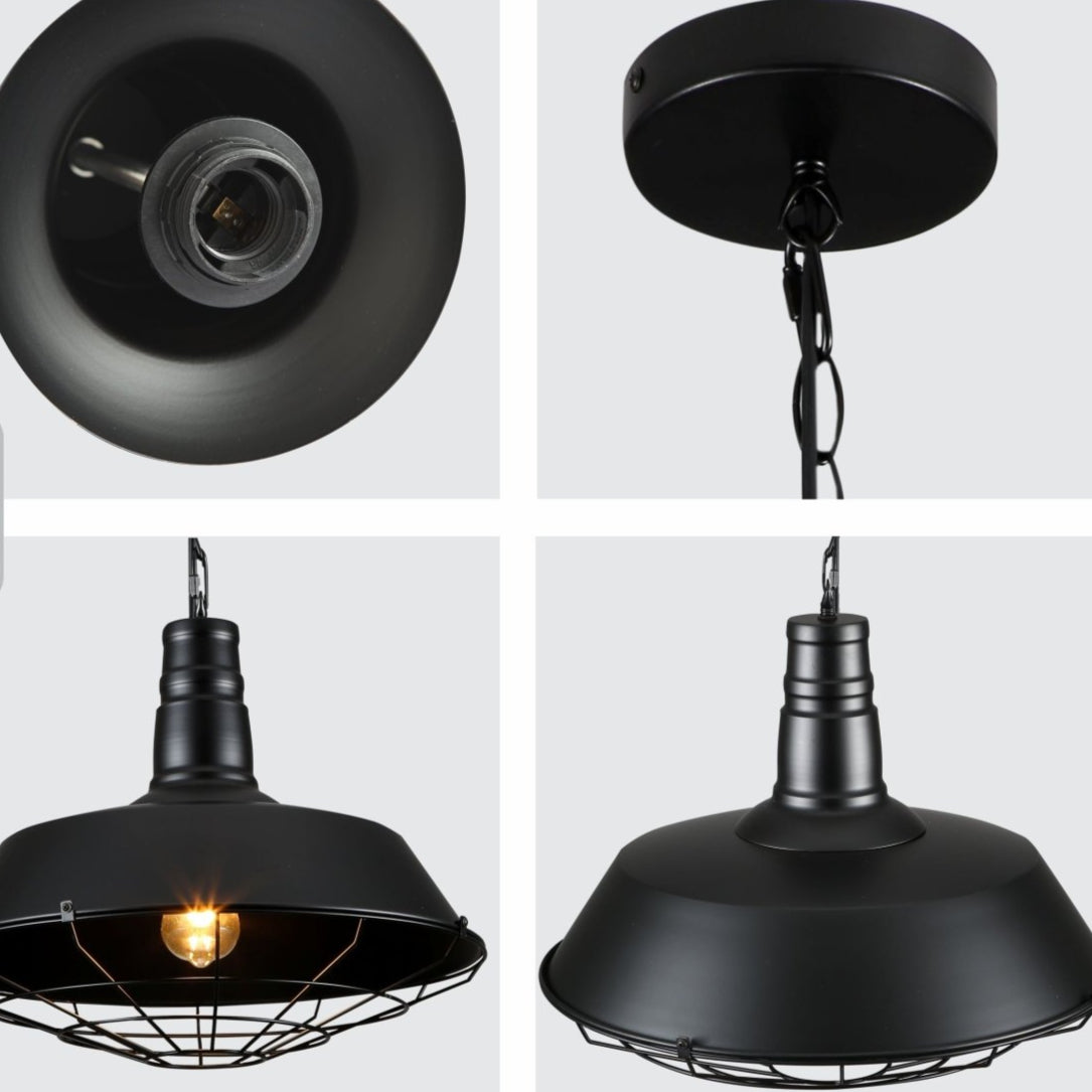 Detailed shots of Black Step Caged Industrial Metal Ceiling Pendant Light with E27 Fitting | TEKLED 150-18362