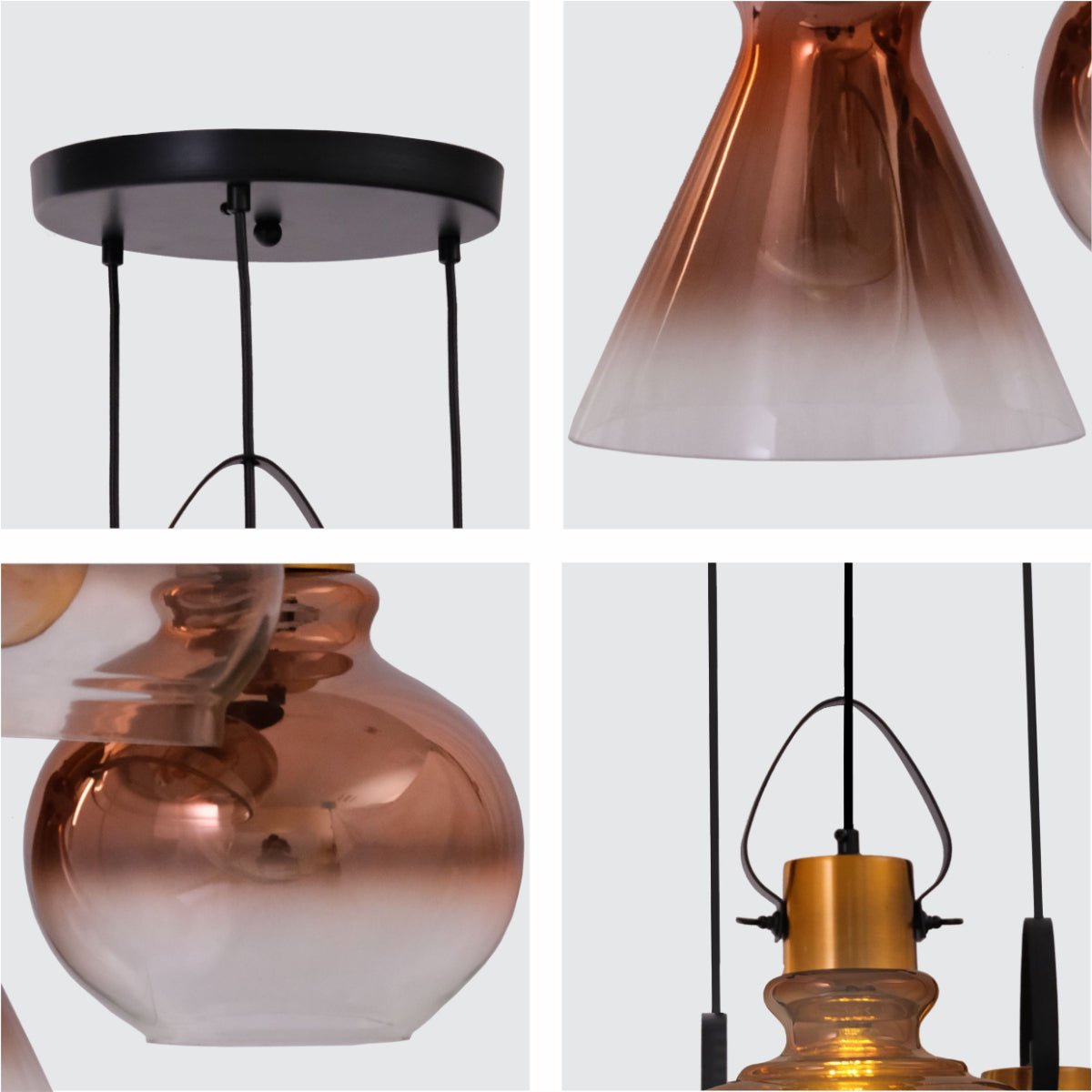 Detailed shots of Bronze Gradient Glass Funnel Dome Globe Mix Pendant Ceiling Light with 3xE27 | TEKLED 150-18076