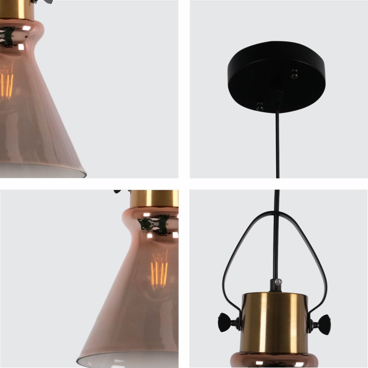 Detailed shots of Bronze Gradient Glass Funnel Pendant Ceiling Light with E27 | TEKLED 150-18073