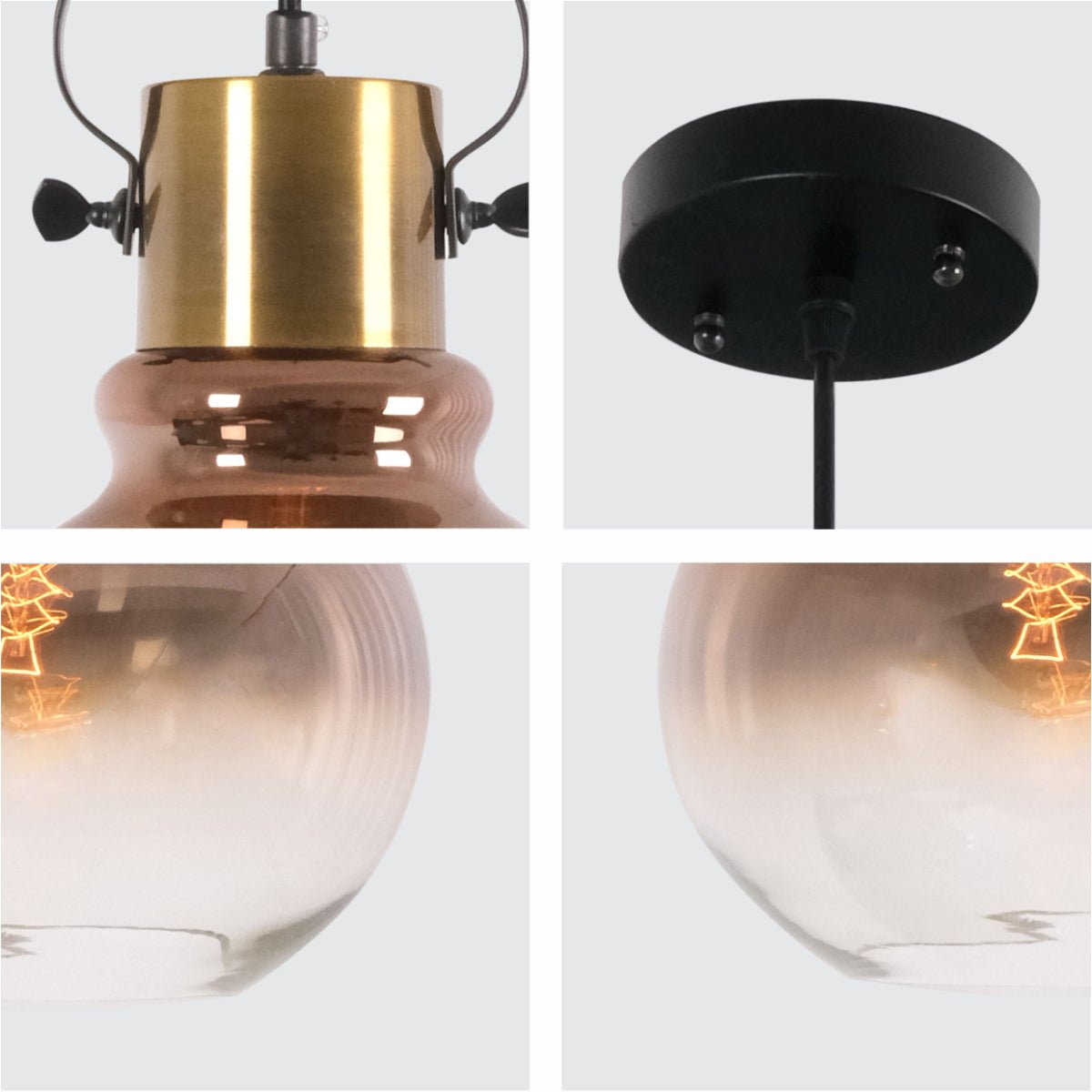 Detailed shots of Bronze Gradient Glass Globe Pendant Ceiling Light with E27 | TEKLED 150-18074